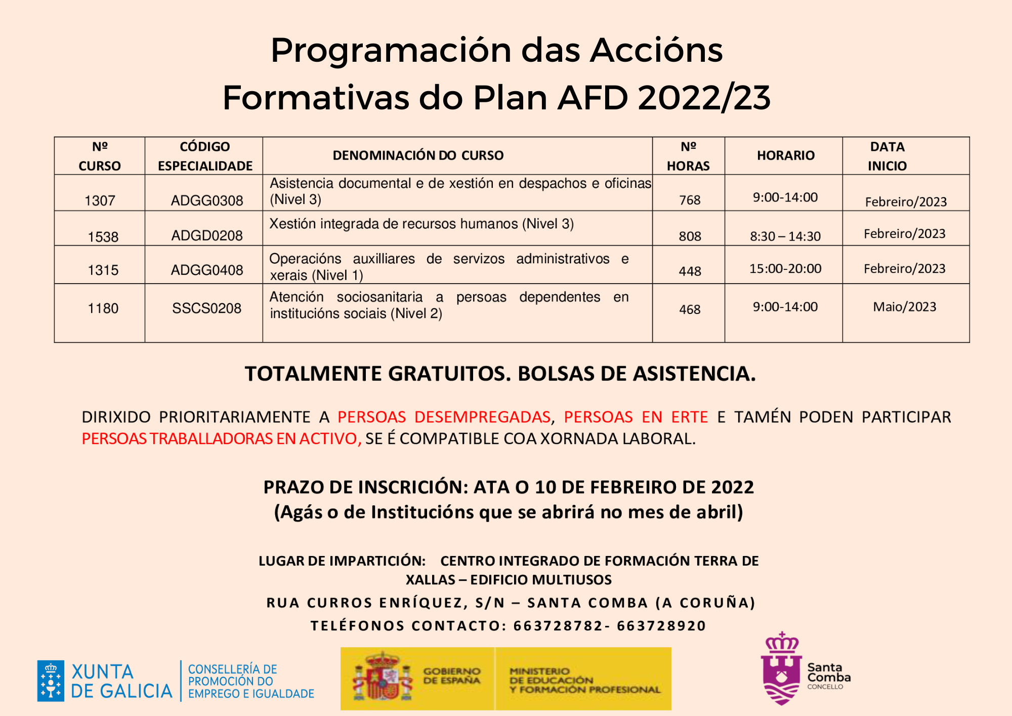 Programación das Accións Formativas do Plan AFD 2022/23