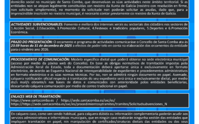 ANUNCIO DE SUBVENCIÓNS 2026 DO CONCELLO DE SANTA COMBA